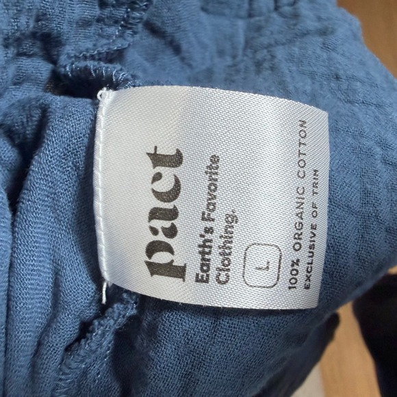 Pact Organic Cotton Double Gauze Smocked Midi Dress L Blue Short Sleeve Large L - Picture 8 of 12